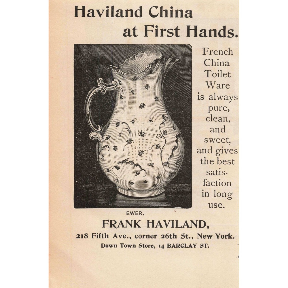1892 Haviland China Ewer Pitcher Print Ad French Toilet Ware Antique